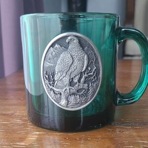Wendell August Forge Green Glass Mug with Silver Eagle Emblem